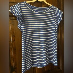 LOFT Blue and Cream Striped Top